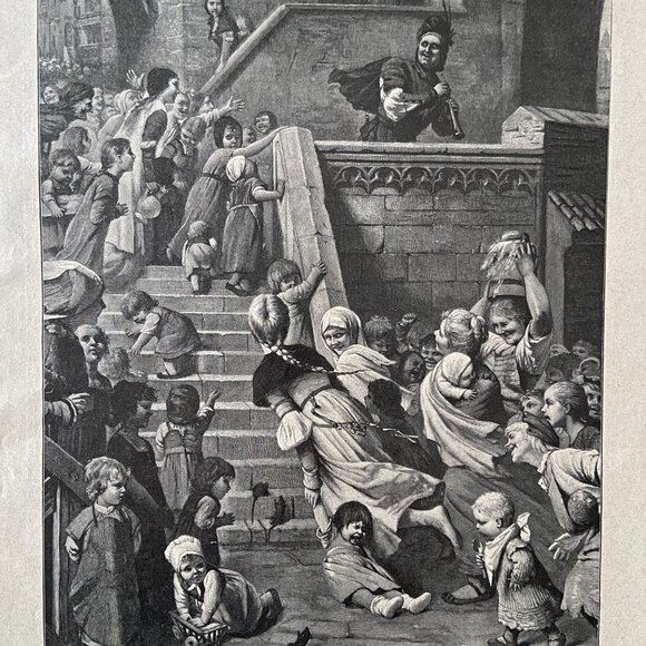 German Print, Antique, Pied Piper of Hamelin - Picture 3 of 5